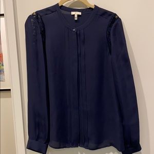 Joie Navy Silk Button Top